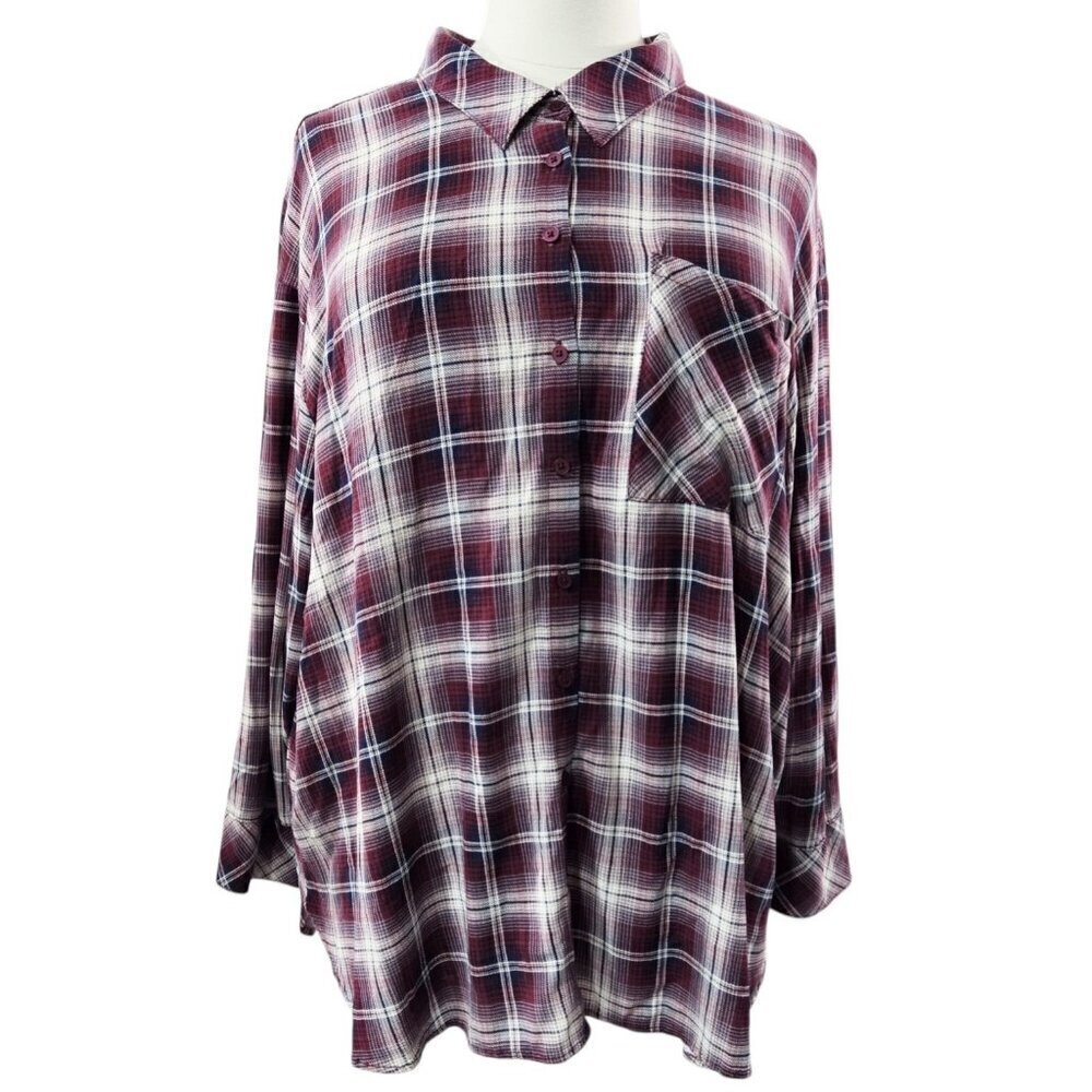 Torrid Maroon Peacoat Plaid Drop Shoulder Button Front Shirt Comfy Soft